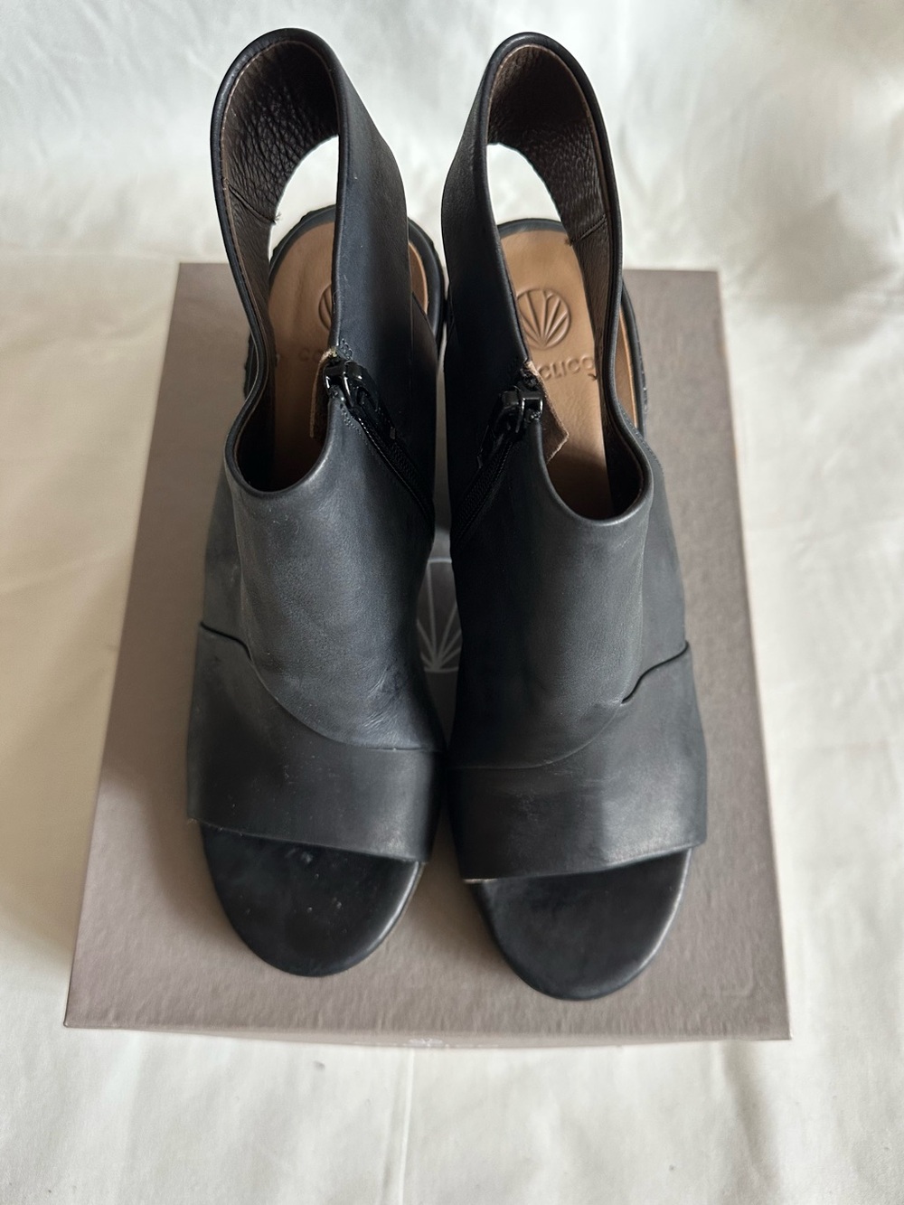 COCLICO Black Leather Open-Toe Slingback Heels size 37.5